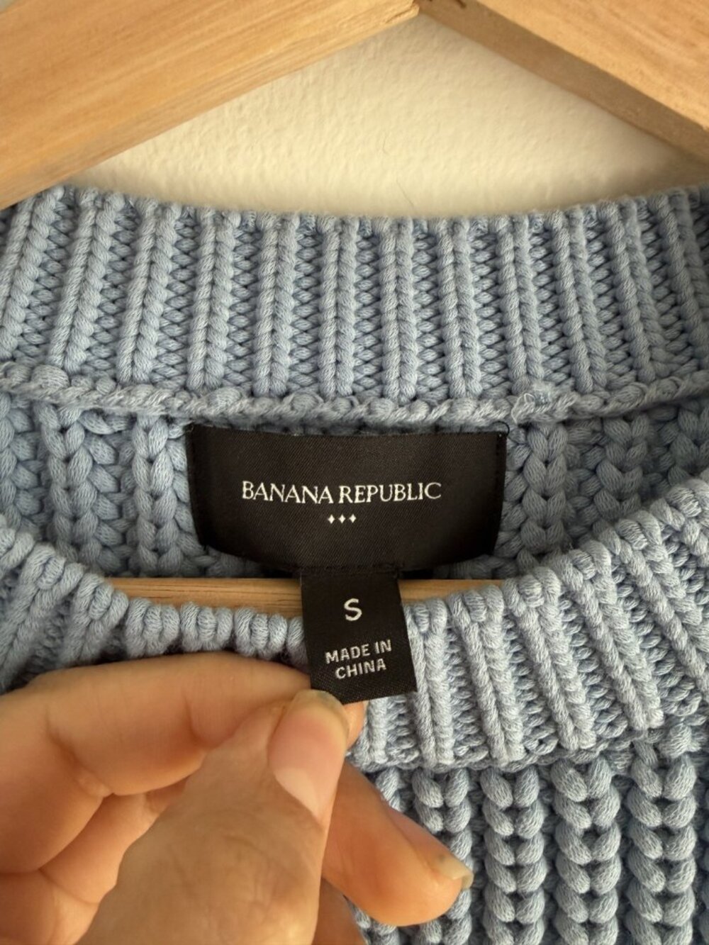 Banana Republic Chunky Cotton Crewneck Sweater Light Blue Denim Cozy Preppy S - Picture 7 of 9